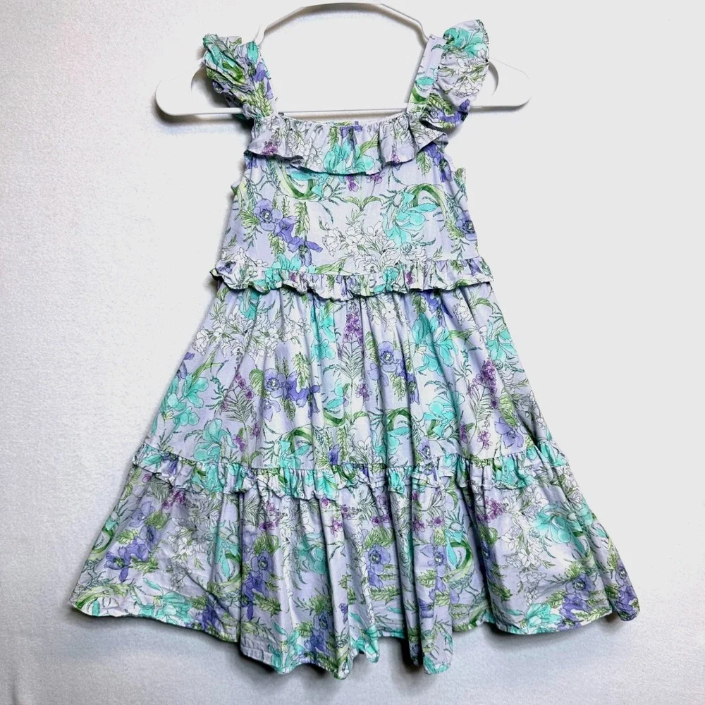 Janie and Jack Dress Girls 5 Multi Floral Ruffle Tiered Easter Lined Buttons